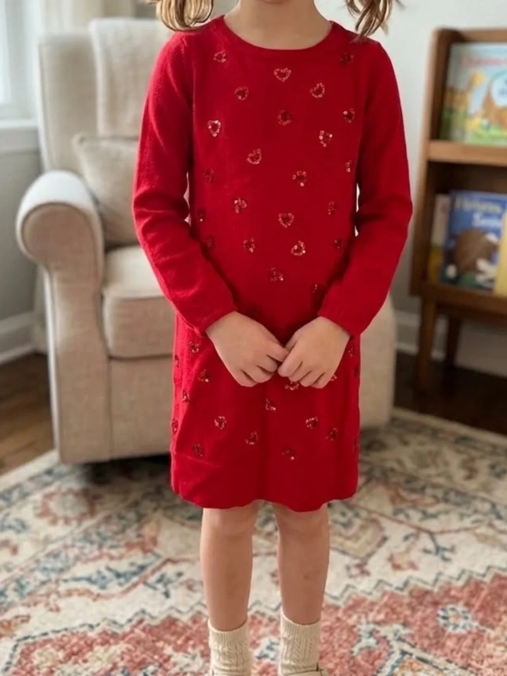 GapKids Red Sequin Heart Sweater Dress